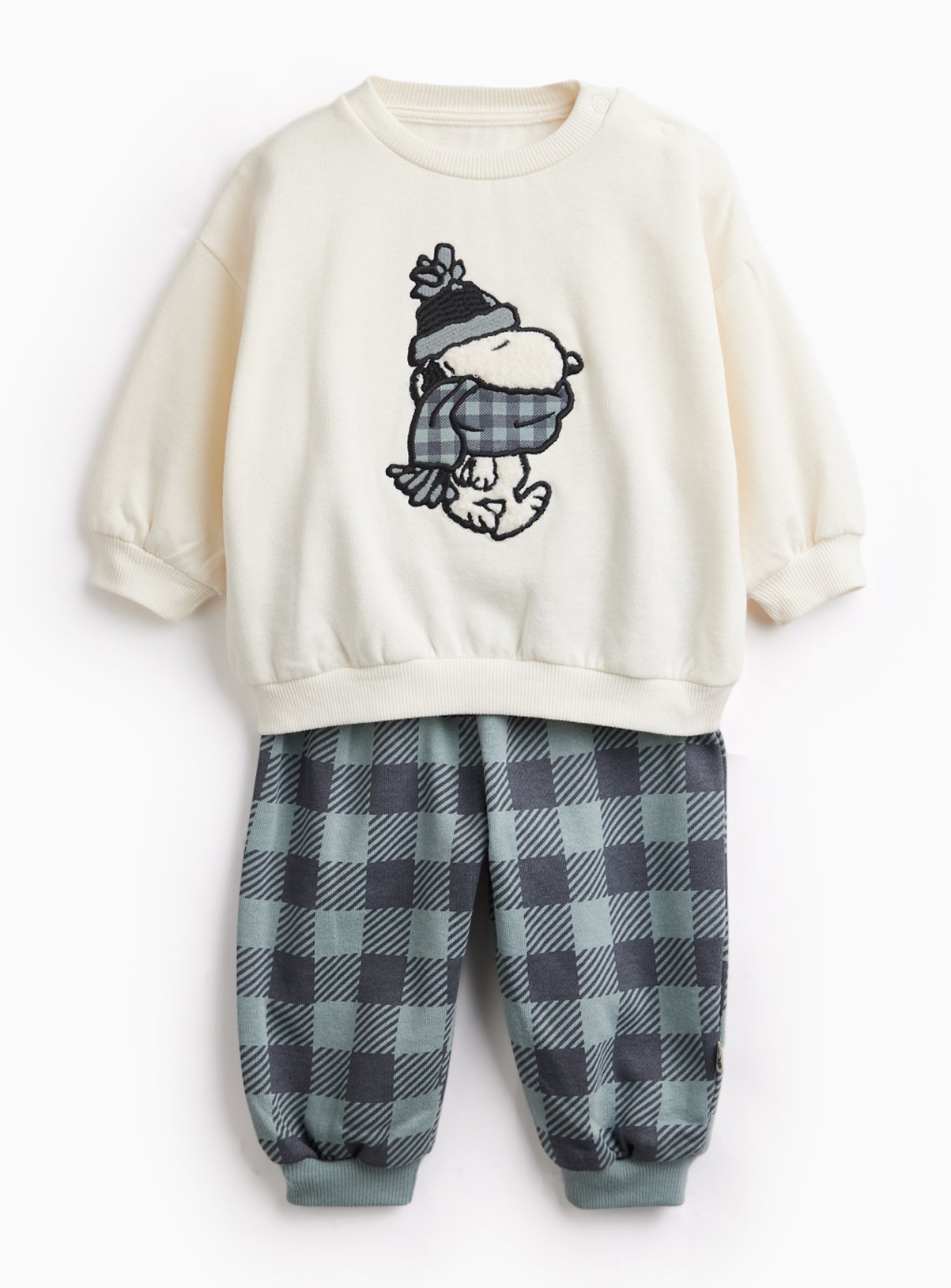 Snoopy Winter Check Sweat Set 6-9 months - Image 1 thumbnail
